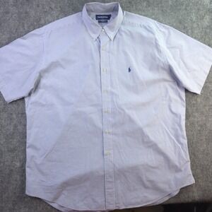 Vintage Ralph Lauren Golf Shirt XL Blake White Blue Check Short Sleeve Button